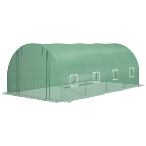 Large Greenhouse 19x10x7 FT Green with 8 Mesh-Protected Windows & Zippered Door for Ventilation, 140gsm Dual-Layer PE Cover Tear-Resistant, Heavy-Duty Steel Frame with Crossbar & Multiple Middle Tubes, Perfect for Season Extension and Plant Nursery