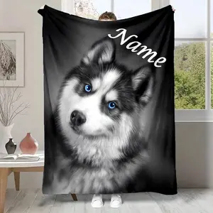 Personalized Husky Dog Fleece Blanket with Custom Name - Cozy Polyester Throw for Bed, Sofa, Office Chair - Large Area Coverage Over 2.16m² - Warm Gift for Christmas, Halloween - 59x79 inches - For Dog Lovers - Perfect Gift for Family & Friends