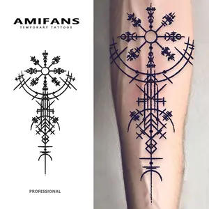 AMIFANS Temporary Tattoo Viking Compass Vegvísir Design, Semi Permanent Tattoo,Lasting 1-2 Weeks Tattoo, Long Lasting Tattoo, Juice Tattoo, Realistic Tattoo, Romantic Tattoo, Fake Tattoo, Waterproof, Authentic Tattoo Look, Niche Design Tattoo