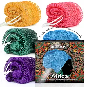 4 PCS African Bath Sponge African Net Long Net Bath Sponge Exfoliating Shower Body Scrubber Back Scrubber Skin Smoother,Great for Daily Use-Family Pack