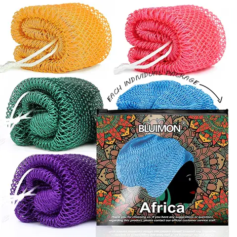 Family 4-Pack African Net Bath Sponge Bundle - Exfoliating Bath Tool, Foldable, Large Size, Full Body Back Scrubber, Tear Resistant, Stretchable, Eco-Friendly, Washing Machine Friendly Bathing Accessory for Women's Daily Use