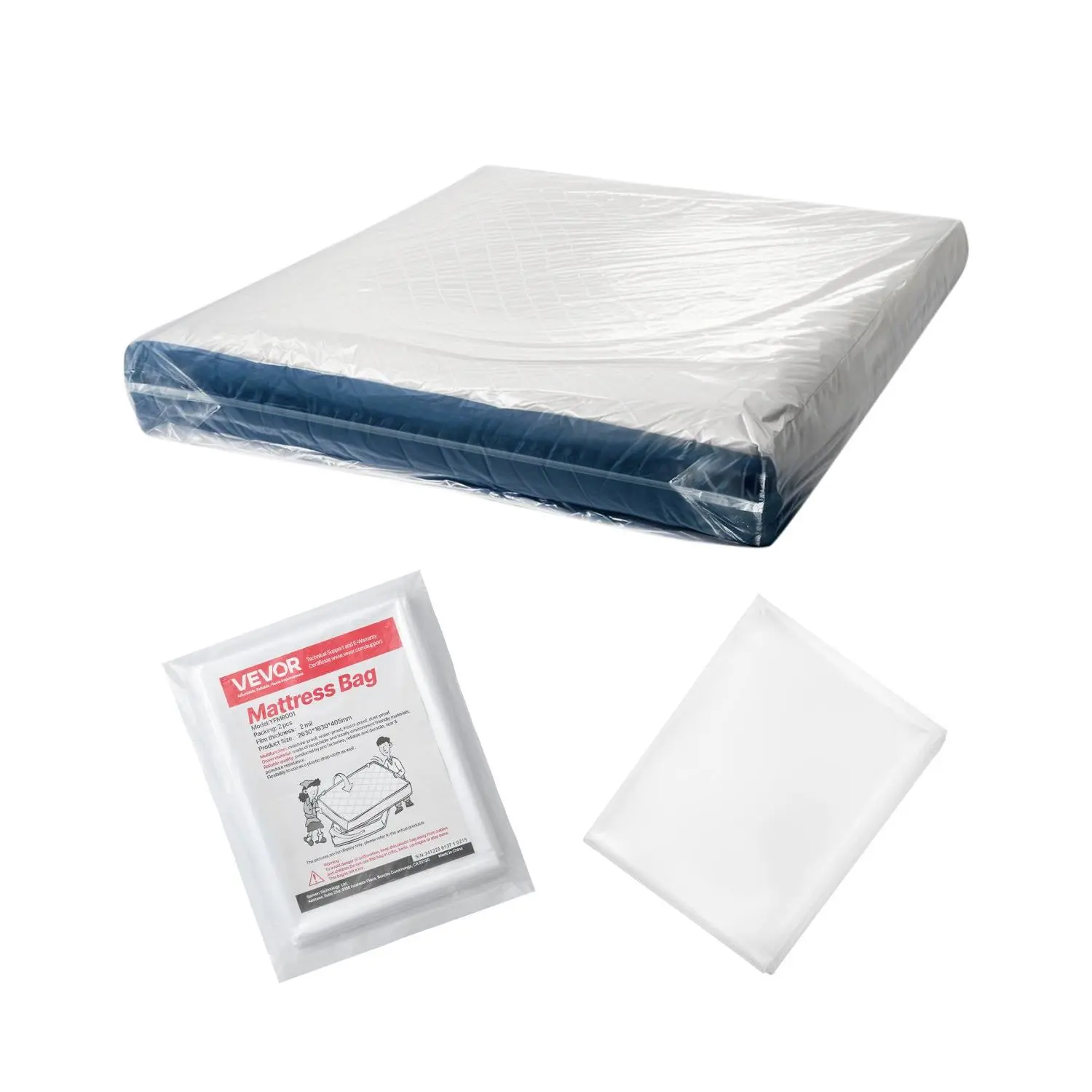 【Summerfinds】VEVOR Plastic Mattress Bag, 2 Mil Thick Mattress Storage Bag, Wear-Resistant and Waterproof Plastic Bed Cover with Reinforced Corner Design, Heavy-Duty Mattress Moving Supplies (2 Pack, Queen Size)