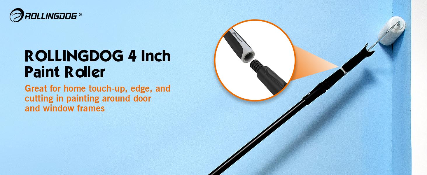 ROLLINGDOG 4 Inch Mini Roller - 3/8" Nap Roller Covers,Small Paint Roller for Wall, Trim, Detail Painting