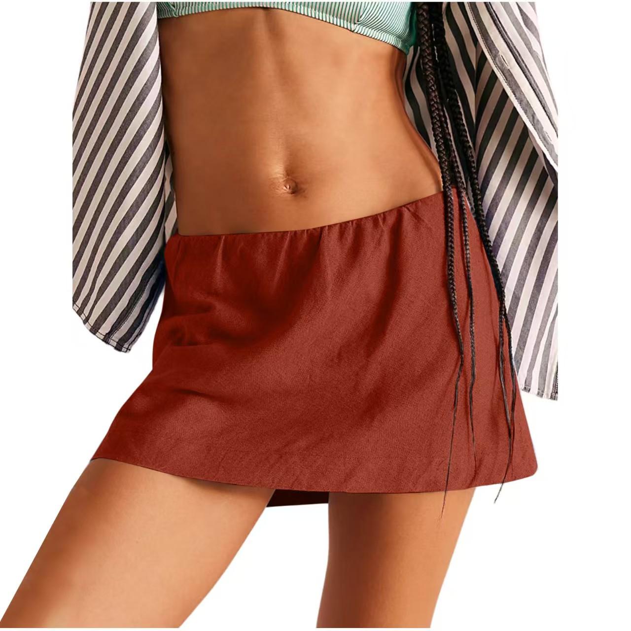 Womens Cotton Linen Skorts Casual Cute A-Line Mini Skirts with Ruffle Inner Waistband Athletic Shorts Activewear