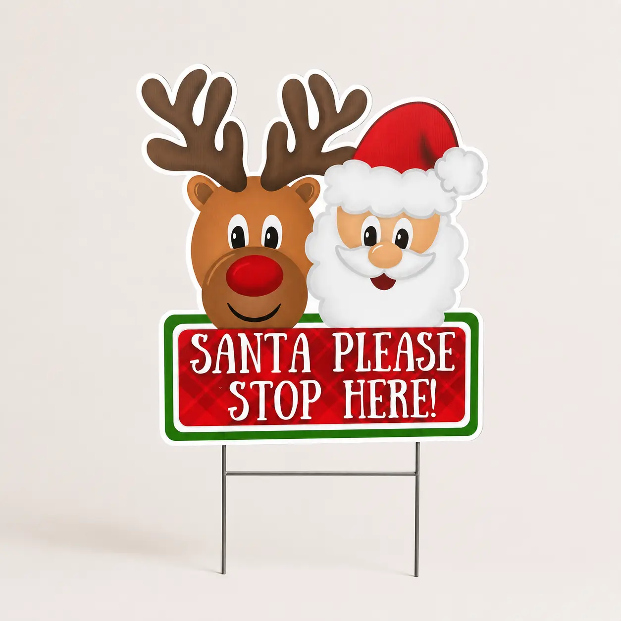 Santa Stop Here Outdoor Lawn Stake Sign, Weatherproof Christmas Home Decor Garden Plaque