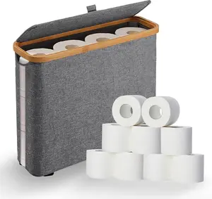 Free Standing Toilet Paper Holder with Storage Basket, Water-Resistant Foldable Cleaning and Organizing Organizer for 12 Rolls, Ventilated Easy-to-Clean, Small Bathroom Must-Have, Under-Sink Alternative, New Home Spa Gift
