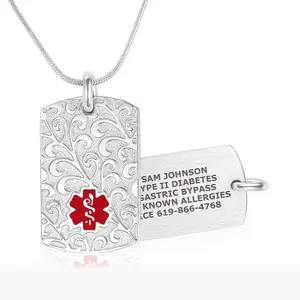 Custom Engraved Filigree Medical ID Necklace with Snake Chain