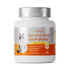 YEEYO Cat Tear Stain Relief Multivitamin Tablets - Natural Botanical Eye Support with B Vitamins, Digestive Remedy, Gentle Elimination, Gut Protection, Hairball Remedy, Porphyrin Balance, 200 Easy-to-Feed Chewables