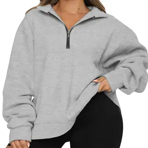 Plus Size Half Zip Sweatshirt Long Sleeve Oversized Casual Gray Cotton Fashion Fleece for Teen Girls Y2K Loose Fit Workout