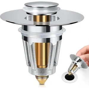 Bathroom Sink Stopper for 1.1-1.5 Inch Bullet Core Push Type Basin Pop Up Drain Filter Bathtub Converter Sink Drain Strainer Plug No Overflow with Basket Hair Catcher