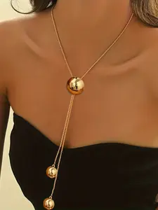 Stylish Y-Shaped Pendant Necklace for Women, Modern Minimalist Design with Geometric Metal Beads, Exquisite Chain Jewelry, Perfect for Everyday and Evening Wear