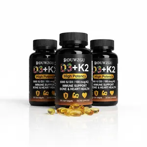 Duwzgu Vitamin D3+K2 5,000 IU & K2 MK-7 100 mcg 2-in-1 Bone Immune & Heart Support Easy Swallow Non-GMO 200 Softgels Dietary Supplement healthy energy
