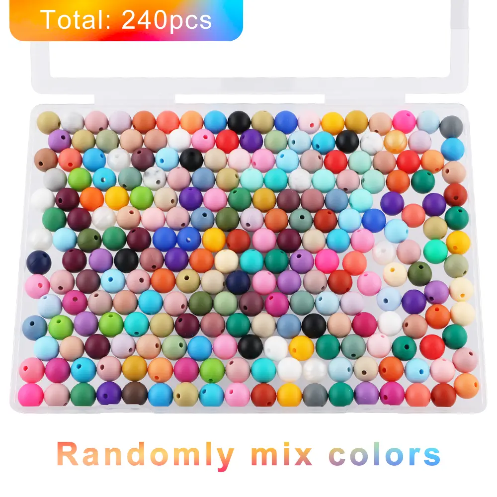 240Pcs 12mm Round Silicone Bead Set, Assorted Decorative Bead Assortments, Beginner Friendly for Bracelet Making, Soft on Skin Washable High-Quality DIY Crafts Supplies, Assorted & Bead Assortments