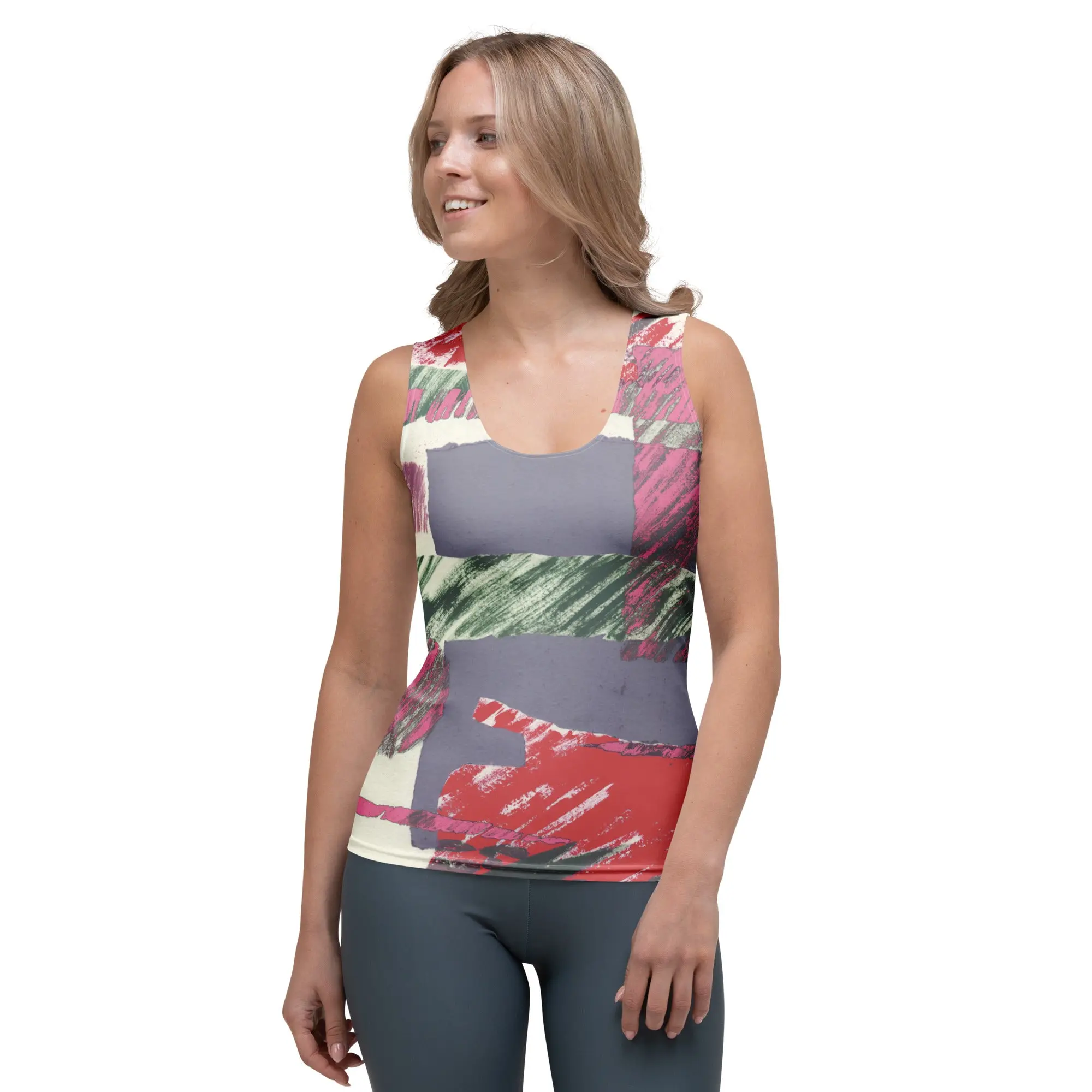 Abstract Engineered Collage Spring Colored Tank Top