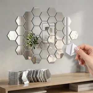 12pcs Silver Color Hexagon Mirror Acrylic Wall Stickers, Art Decal Paper DIY Decoration for Baby Children Bedroom, Removable