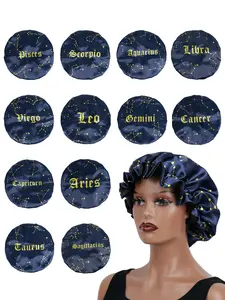 Women's Lace Sleep Cap with Zodiac Print, Astrological Prints, Wide Elastic Design, Waterproof, Foldable Hair Hat, Daily Use and Shower, Men's Sleep Cap, Foldable Convenience, Water Resistant