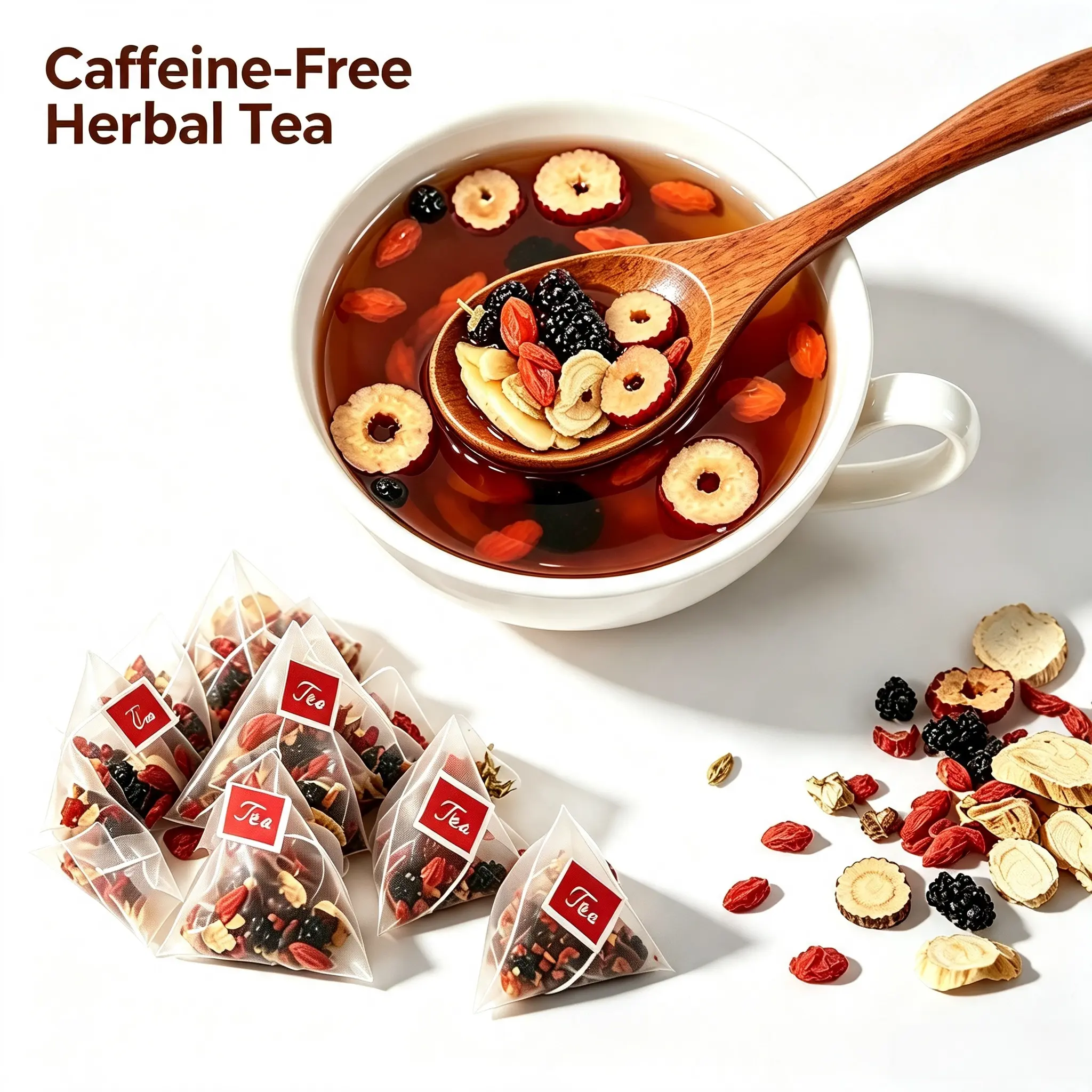 Ginseng Herbal Tea Bags - Caffeine-Free, 8 Natural Ingredients, 30 Pyramid Sachets, Suitable for Hot or Cold Brew kidney cleanse detox woman combination treasure teacombination
