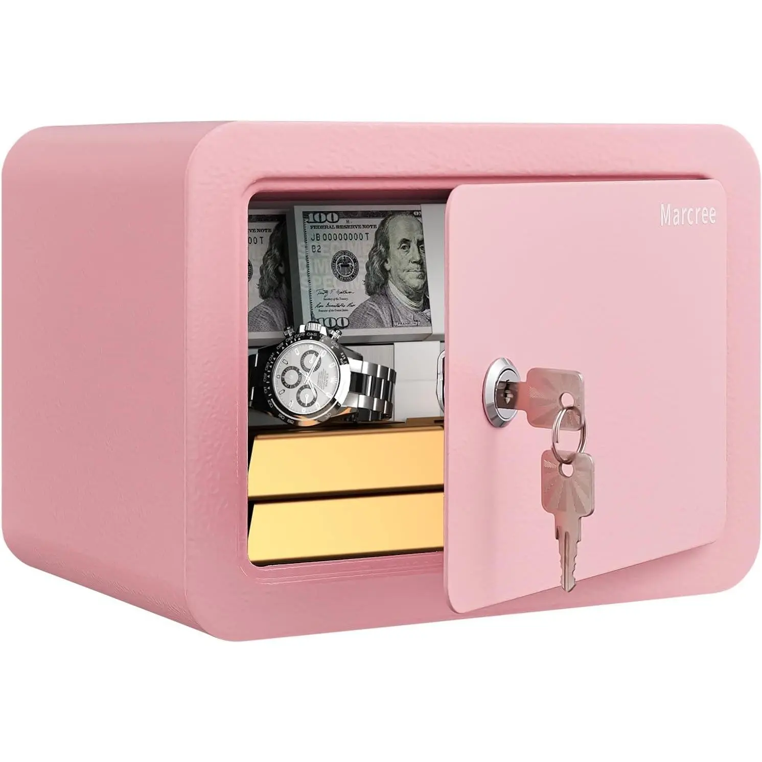 0.23 Cubic Small Safe Box for Home, Mini Safes for Kids, Pink Safe with Key, Security Cabinet Safes with Cutting-edge Bending, Lock Box with Keys for Money Cash, 6.69x 9.06x 6.69 Inches, PinkGift.
