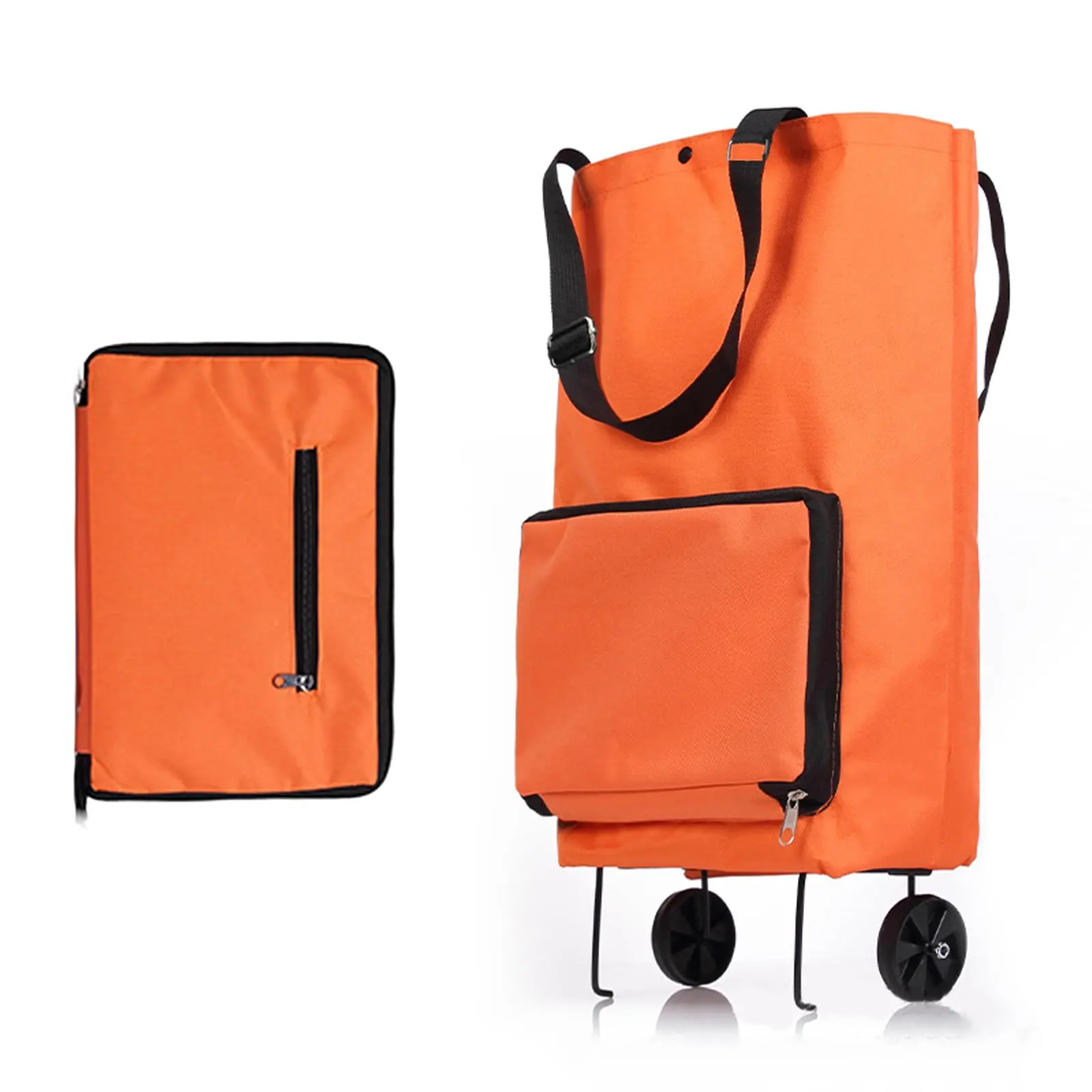 Foldable Shopping Trolley Bag with Wheels, Portable Reusable Grocery Tote, Lightweight Rolling Shopping Cart Bag with Carry Handles for Supermarket, Travel, Laundry and Daily Use
