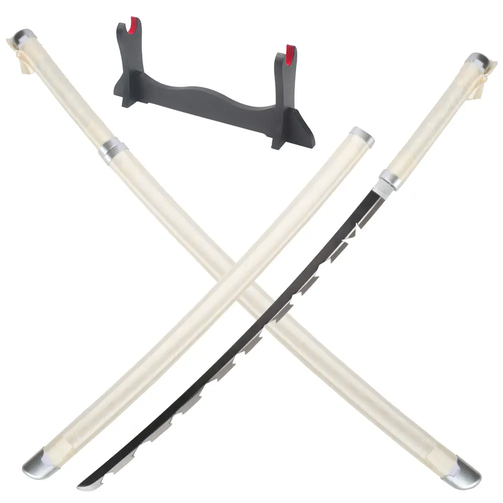 ELERVINO Real Demon Slayer Hashibira Inosuke Anime Sword, 41-in with Wooden Holder Stand, Durable Cosplay Props for 12+ Years, Christmas/Birthday/New Year Gift Collectible (Toys & Hobbies Toy Swords & Sabres)