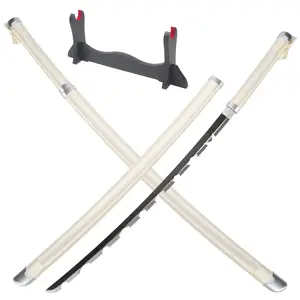 ELERVINO Real Demon Slayer Cosplay Sword Hashibira Inosuke 41 inches Not Sharp Samurai Katana with Wooden Holder Stand Display Anime Fans for Halloween Role Playing Props Cosplay Collection Decoration Christmas Gift Birthday New Year