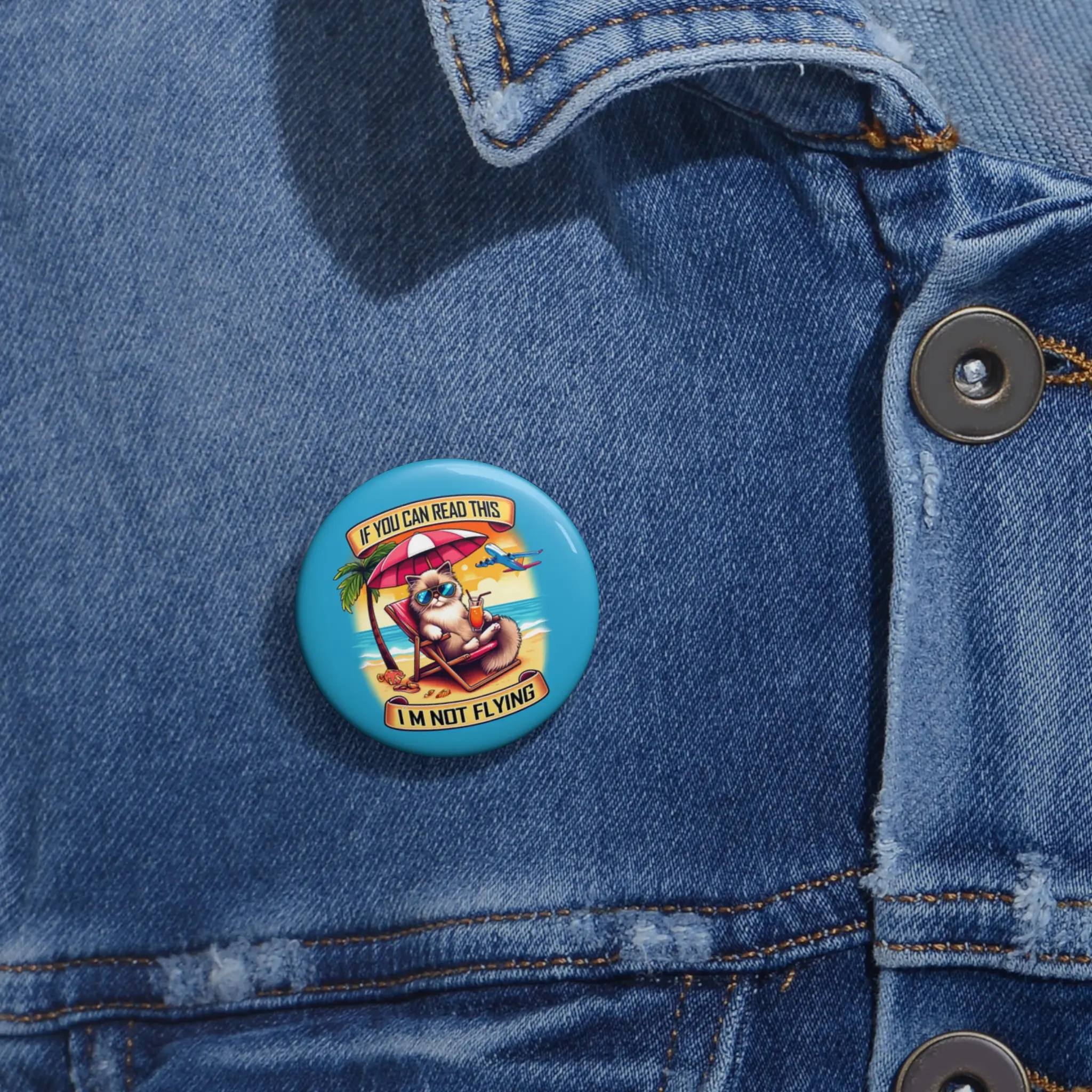Custom Pin Buttons - Funky Animals-Themed Unisex Casual Office Identification Badge Supplies, Lightweight Metal, 'If You Can Read This, I'm Not Flying' Ragdoll Kitten Illustration, Glossy UV-Resistant Face, High-Quality USA-Made, 3 Sizes, Everyday Use