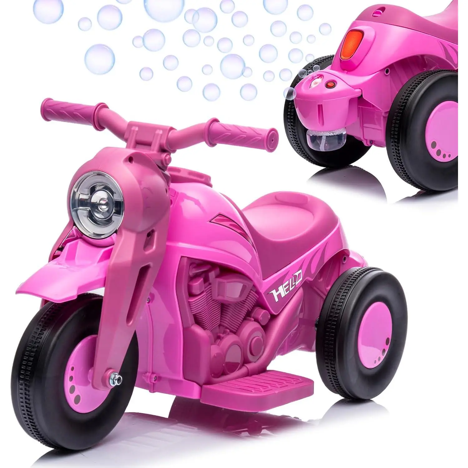Ride-On Bubble Motorcycle for Kids, 6V Electric 3-Wheel Toy with Light, Music & Bubble Maker