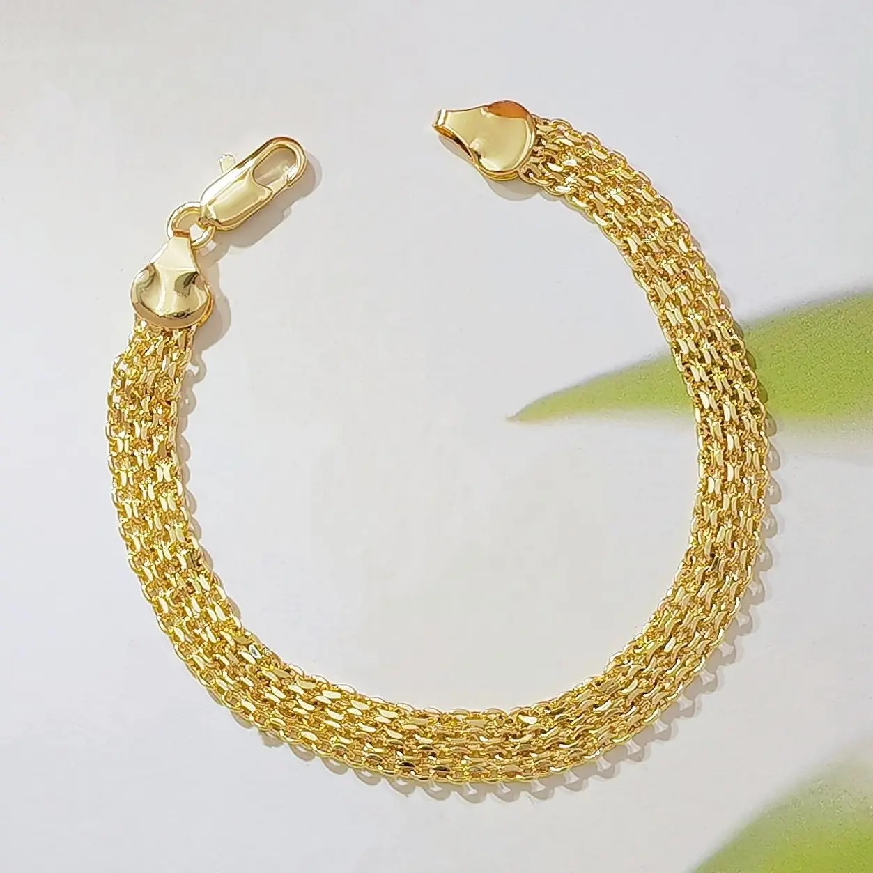 14K Gold Plated Multi-Strand Mesh Chain Bracelet, Dense Shiny Waterfall Herringbone Woven Wrist Bracelet, Hypoallergenic Stainless Steel Luxury Women Jewelry