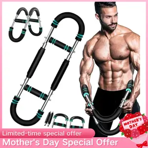 Twister Arm Exerciser Adjustable Spring Workout Bar for Forearm Triceps Chest Strengthener Portable Home Fitness Equipment U60-100lbs Kit Weight Lifting Straps