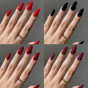 High-end long solid color press-on nails, almond-shaped glossy detachable nail pieces