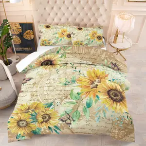 Sunflower Quilted Bedspread Set, Includes 1 Blanket & Pillowcases, Modern Bedroom Decor for Teens & Adults, Home Textiles