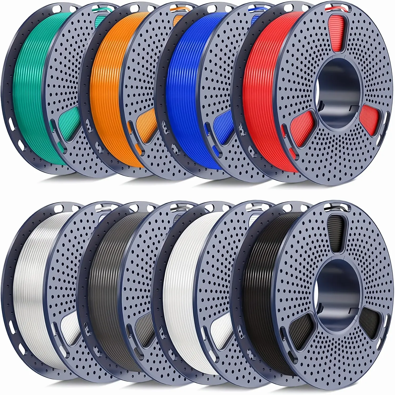 8-Roll (Suitable for SUNLU 3D Printer) PETG Filament Bundle - 1.75mm Wide Compatible for for /Office/Professional 3D Printing, Individually Vacuum Packed Spools with Multi-Color (Black, White, Grey, Transparent, Red, Blue, Orange, Green)