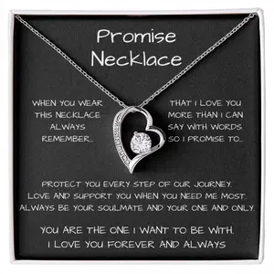 Promise Love Heart Necklace, I Love You Forever And Always Jewelry with Message Card, Gifts to Girlfriend Wife, Women Necklace