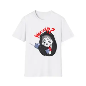 Ghostface Wazzup? scream, scary movie fans unisex soft-style t-shirt Casual Classic Cotton Menswear Fabric Top Collar Formal Polyester Ribbed