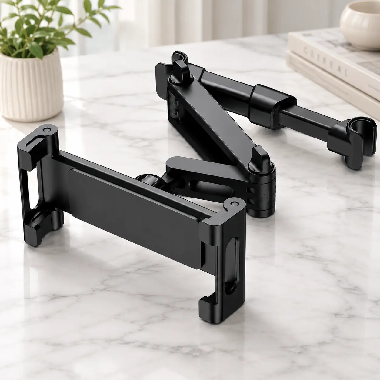 Car Headrest Tablet Holder for 5.3 to 12.9 Inch iPad and Phone 360 Degree Rotating Adjustable Car Tablet Mount Black