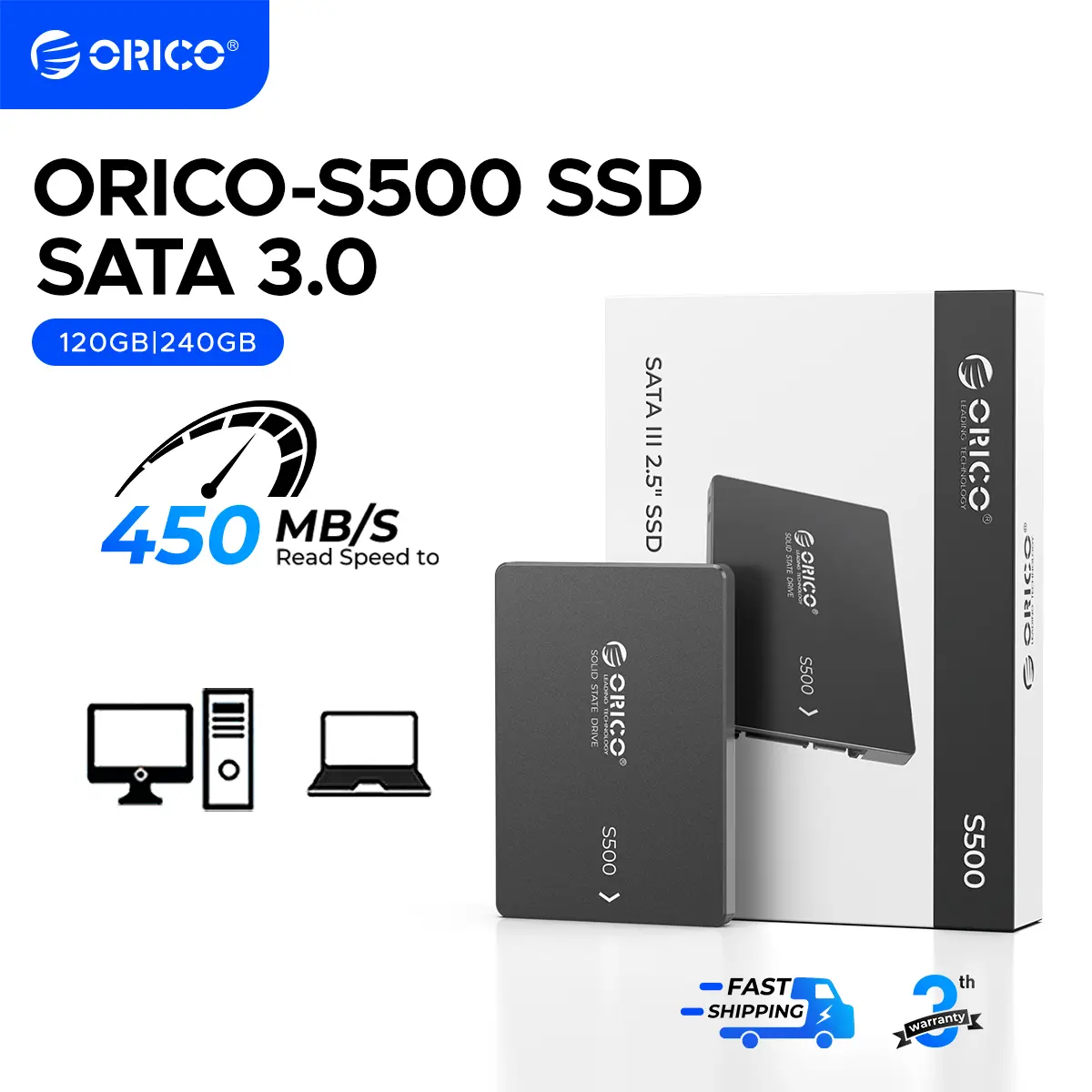 ORICO S500 1TB SATA III SSD, 2.5" Internal Solid State Drive, Up to 450MB/s High-Speed Data Transfer, 3D NAND Flash Storage for PC, Laptop & Desktop(S500)