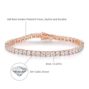 GEMSME 4MM Pink Round Cut Cubic Zirconia Waterproof  Hypoallergenic men Tennis Bracelet for Sensitive Skin Classic Couple Gift Hiphop ATS59996-R