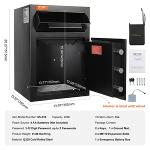 VEVOR 2.5 Cub Depository Safe, Deposit Safe with Drop Slot, Electronic Code Lock and 2 Emergency Keys, 20.27''x 13.97''x 13.97'' Business Drop Slot Safe for Cash, Mail in Home, Hotel, Office