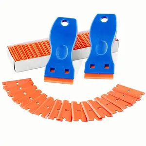 Multifunctional Convenient Cleaning Adhesive Remover Knife Set, Includes 2 Scraper Tools & 100 Plastic Blades, Ideal for Stickers, Walls, Cars