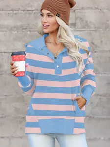 Women's 2026 Fall Oversized Striped Soft Fabric Long-Sleeve Cozy Pullover Sweatshirt, Casual Lounge Top
