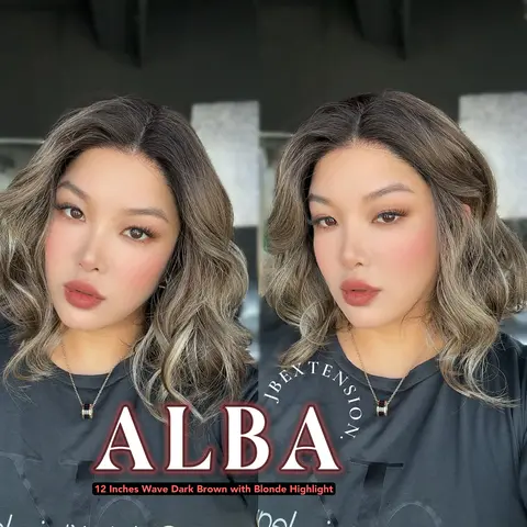 JBEXTENSION 12 Inches Wave Dark Brown with Blonde Highlight with Dark Root Pre-Cut Frontlace Glueless Wig ALBA