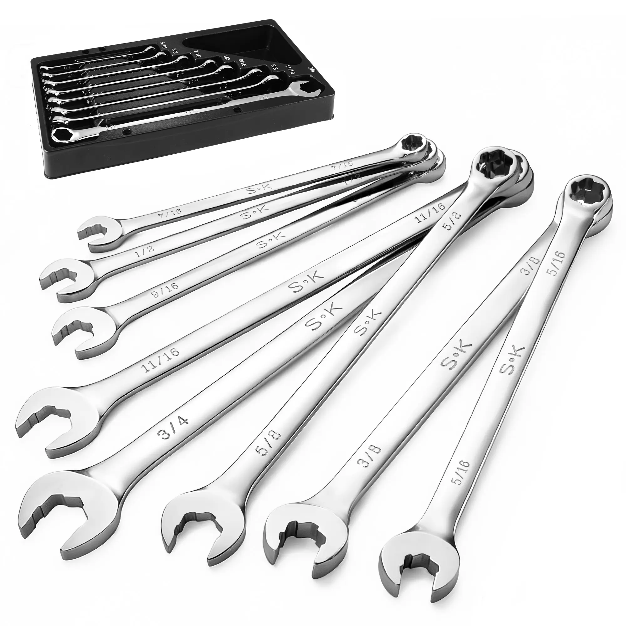 #summersale SK 6 Point Bolt Extractor Wrench, Extra Long Combination Wrench Set, Mirror Krome Finish, Premium CR-MO Construction, for Rounded and Stripped Bolts Removal