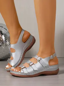 New Fashion Women's Flat Sandals, Peep Toe Sandals, Comfortable Casual Shoes for Beach Outdoors, Dating, Party, All Seasons, Plain Pattern