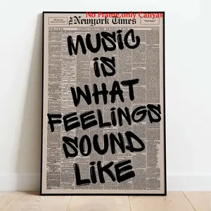 1pc Frameless Canvas Art, Wall Decor Poster, Music Emotion Expression, Bedroom & Living Room Decoration, Vintage Newspaper Style, Gift Idea