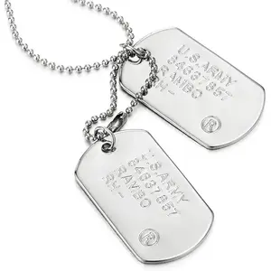 Classic Two-Pieces Mens Military Army Dog Tag Pendant Necklace with Ball Chain