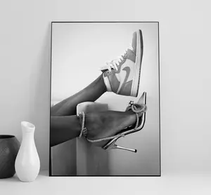 Heels and Sneakers Print, Black And White, Hypebeast Decor, Sneaker Wall Art, High Fashion Poster, Girl Bedroom Wall Decor Poster (UNFRAMED)