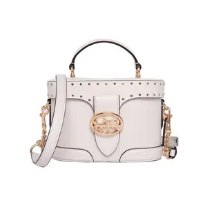 COACH Georgie 20 Carriage-Clasp Vintage-Inspired Rivet-Embellished Leather Box Bag for Women, Small, White