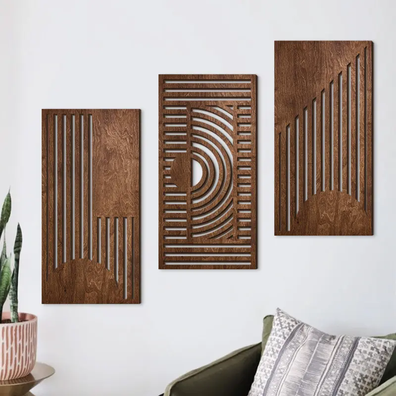 Minimalist Linear Hollow Wooden Wall Decor Set, Artistic Light-Shadow Monochromatic Plaque, Casual Home Gift for New House People Cave Hanging Home Supplies, Lazy