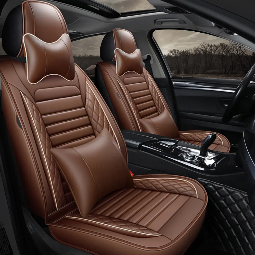 OTOEZ 5PCS Waterproof PU Leather Full Set Car Seat Covers, Lumbar Support, Airbag Compatible for Most Sedans, SUVs (Automotive Interior Accessories)