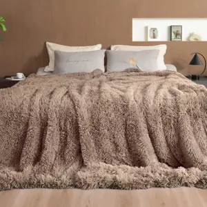 Faux  Blankets  Size  Soft, Sherpa Fleece Luxury Decorative Warm Cozy Throw for Sofa Couch Bed, Breathable & Washable, Brown / 90x90 inches
